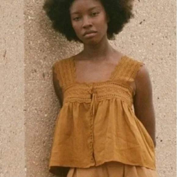 DÔEN Vera Golden Cotton Lace Tank Hand-Feel Texture, Soft Prairie Silhouette - L - Picture 8 of 8